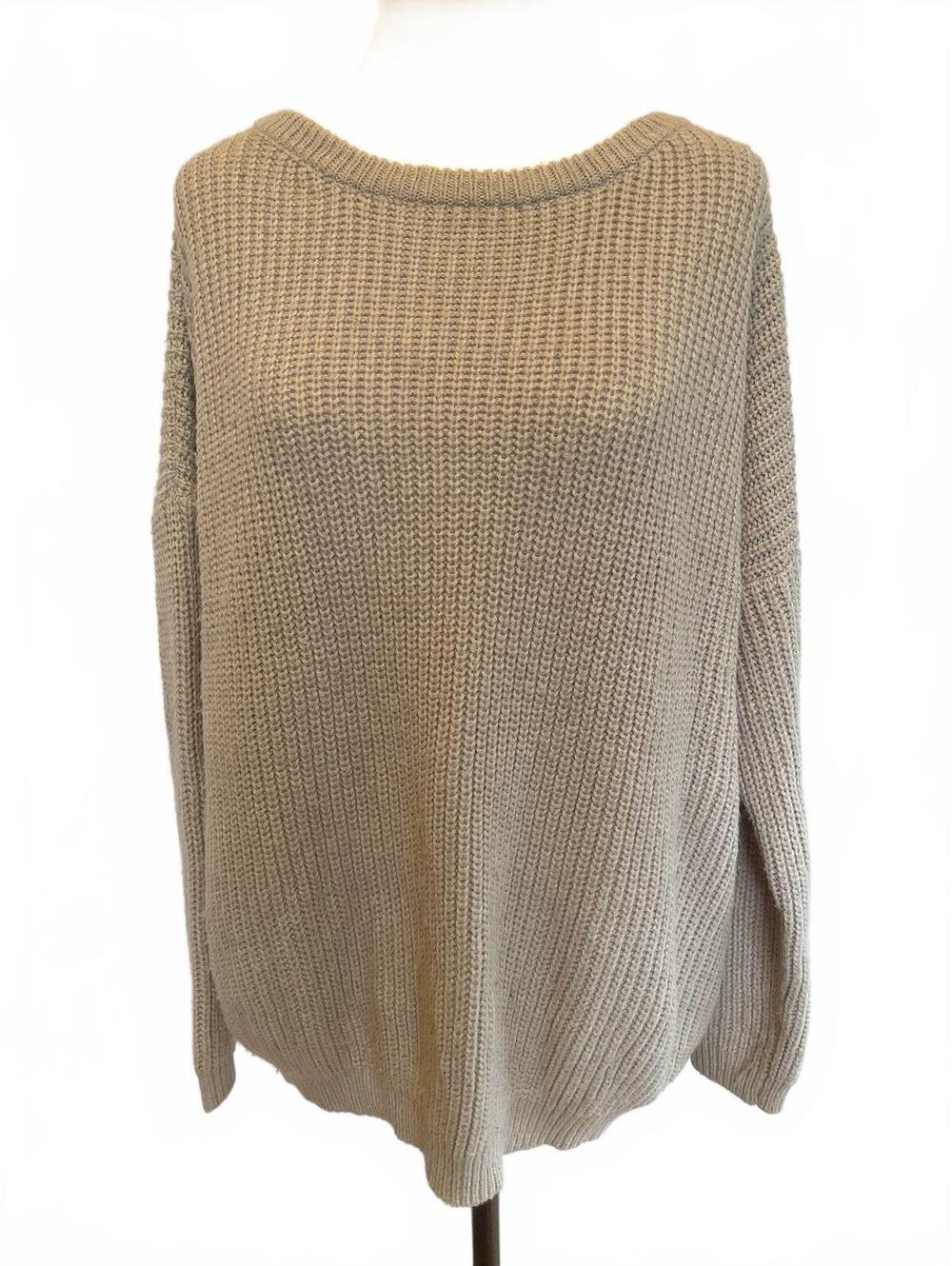 Gray Chunky Knit Oversized Slouchy Low V Back Sweater XS Soft Grunge Y2K